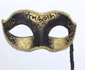 Venetian Carnival Masquerade Ball Party Mask on a Hand Held Stick GOLD & BLACK
