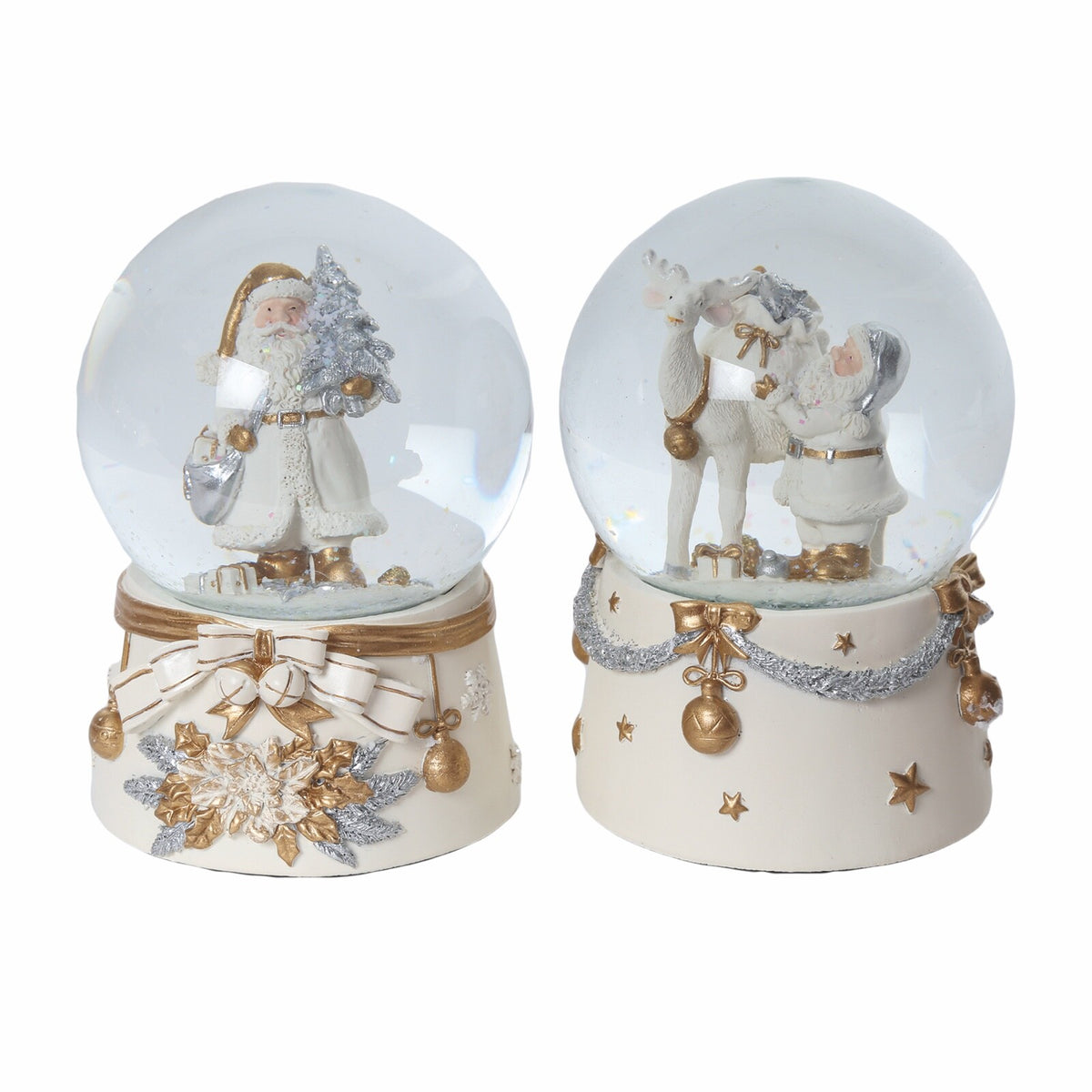 Musical Christmas Water Ball Snow Globe Santa with Tree or Reindeer 15cm High