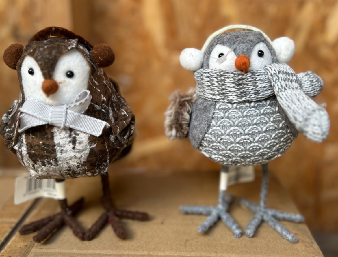 Choice of 2 Colours Robin with Ear Muffs 18cm Tall Festive Christmas Decoration