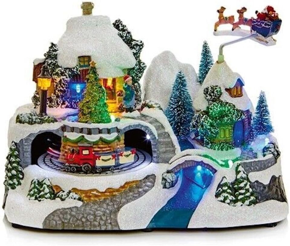 Choice of 3 LED Light Animated Village Christmas Carousel 24cm Wide 3 Turntables