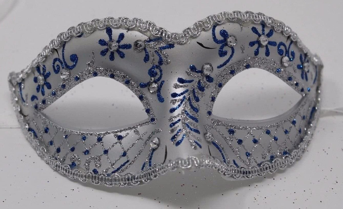 LADIES BLUE & SILVER JEWELLED VENETIAN MASQUERADE CARNIVAL BALL PARTY EYE MASK
