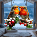 Festive Hanging Acrylic Garden Suncatcher Robins Snowy Holly with Berries 20cm