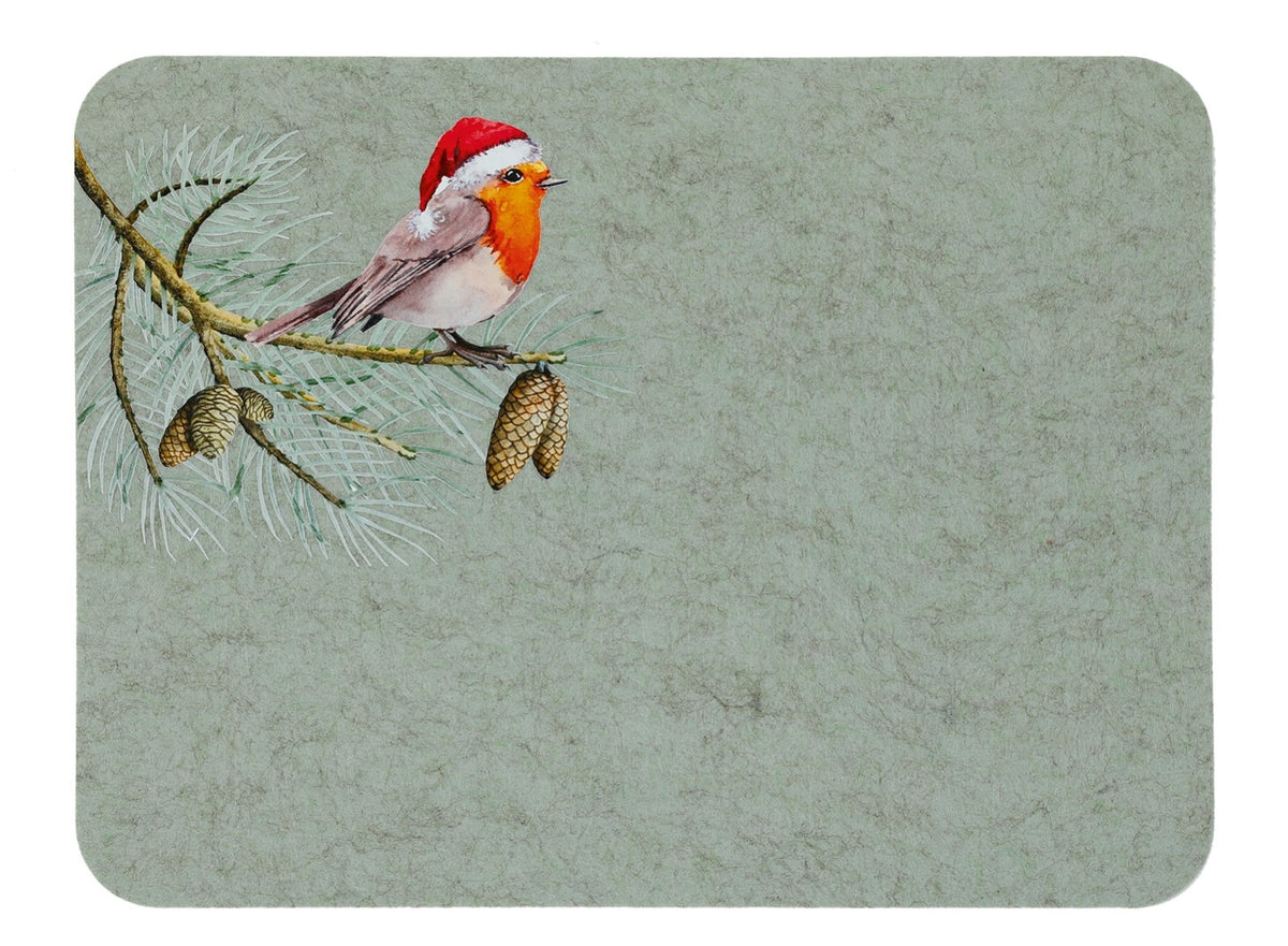 Choice of 2 Colours 4 x Christmas Festive Robin with Fir Cones Placemats 40x30cm