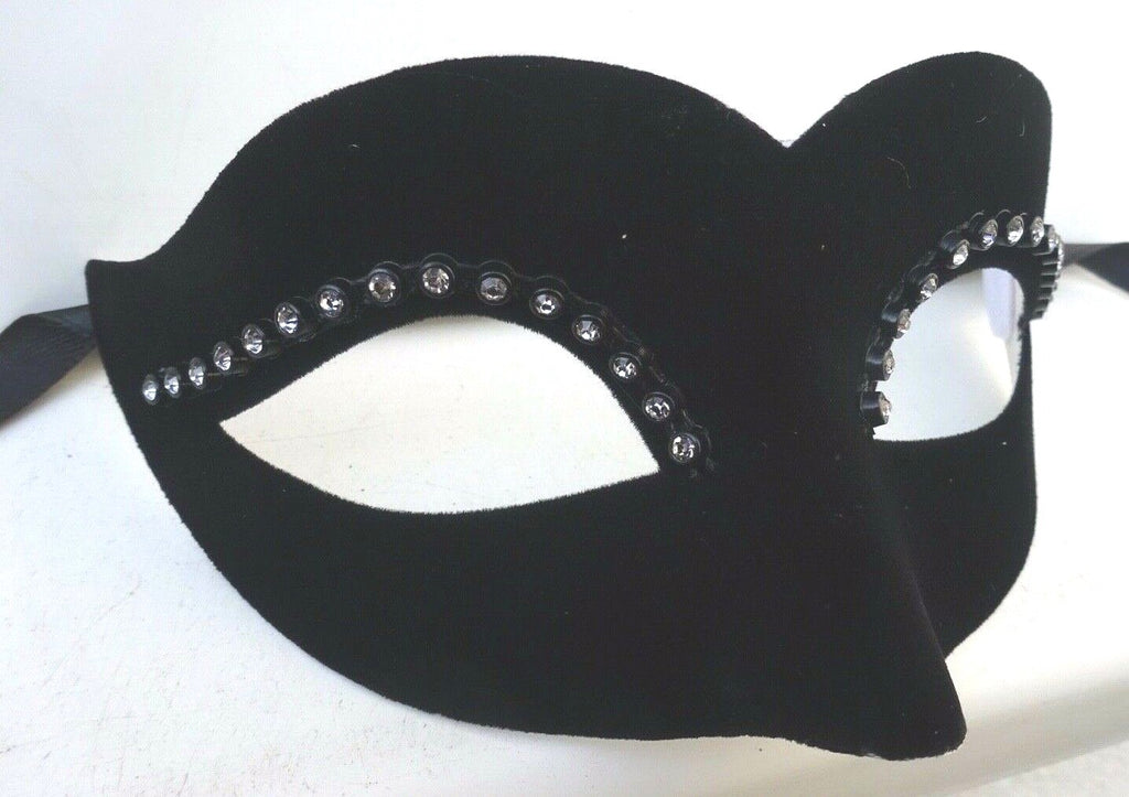 Ladies Black Velour Jewelled Venetian Masquerade Party Carnival Eye Ball Mask
