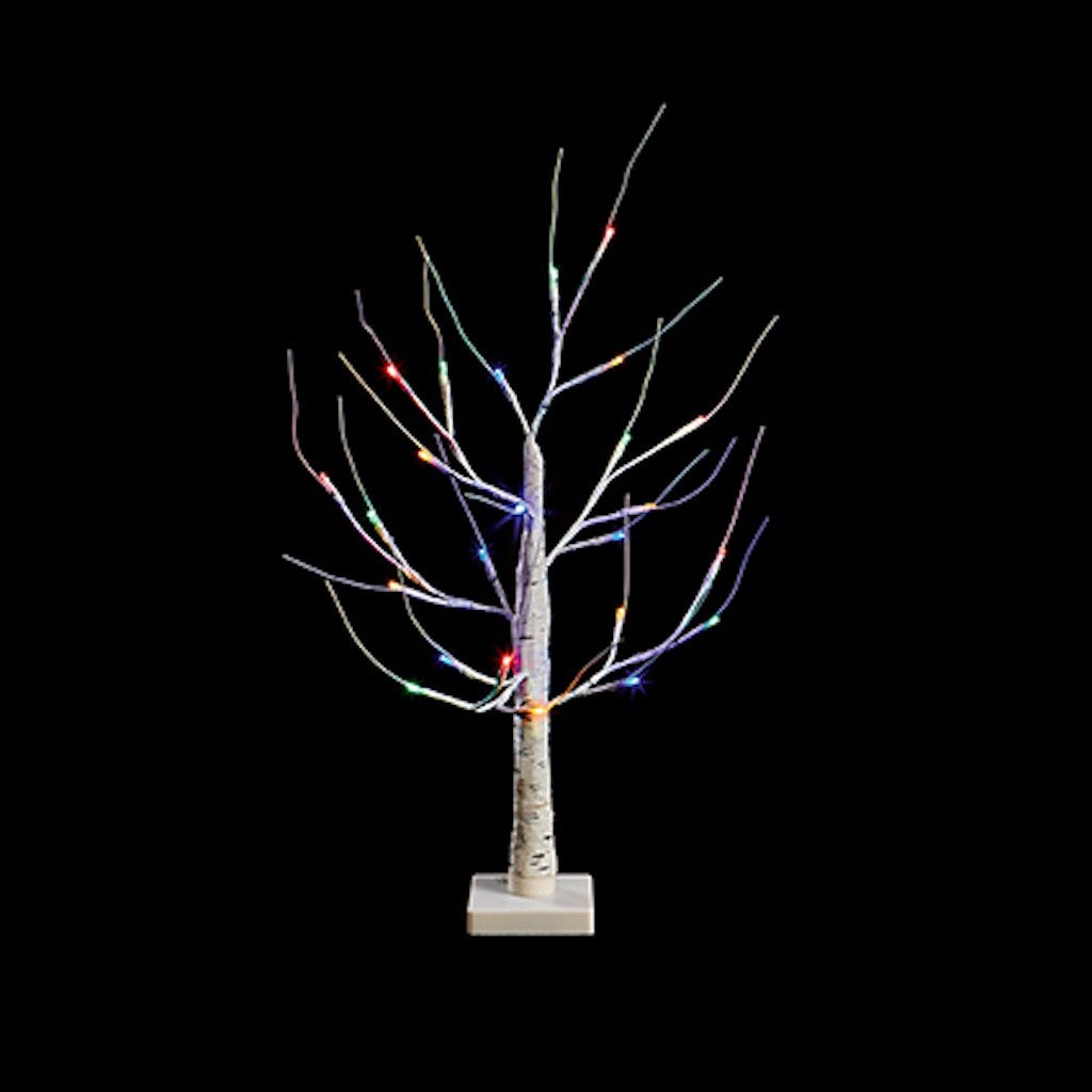 60cm Tall Artificial Multi-coloured LEDs Christmas Birch Tree 9 light Sequences