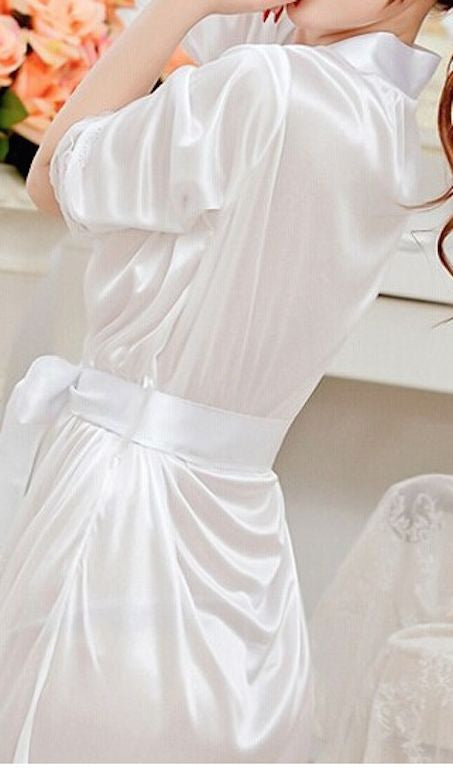 Black Red White Satin Supersoft Kimono Dressing Gown Bath Robe & Thong Size 8-10