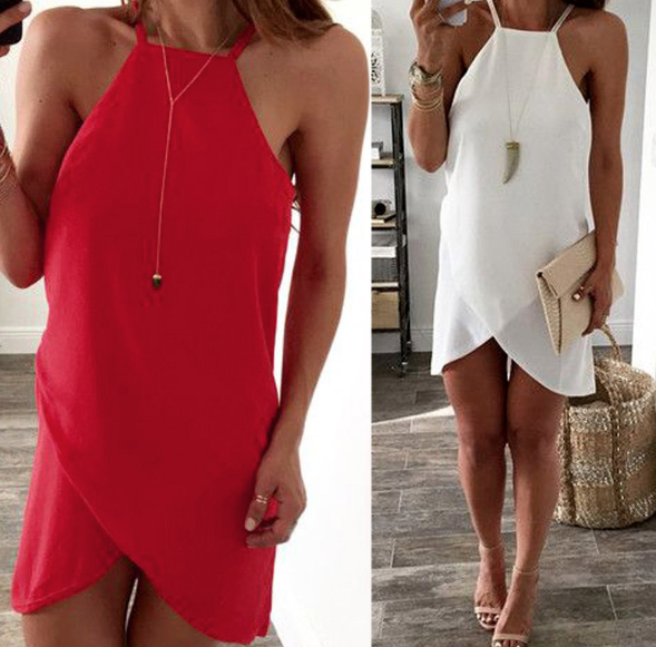 Ladies Red or White Chiffon Beach Spring Summer Short Loose Dress Size 10-12