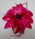 Hot Pink Corsage Brooch Fascinator Fabric Petals with Fine Feathers & Stamens