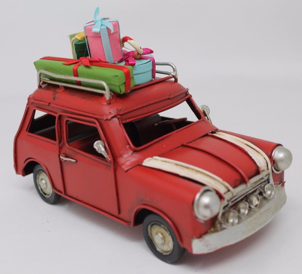 Retro Vintage Rustic Christmas Tin Mini Car with Christmas Presents 16cm Long