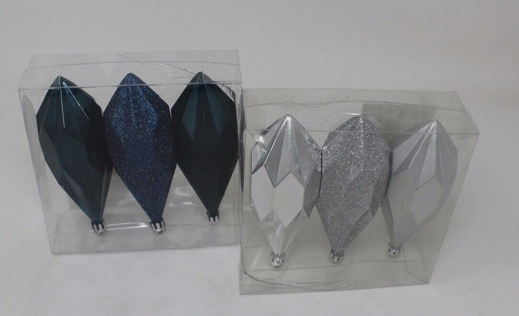 3 x Blue & 3 Silver Christmas Baubles Tree Hanging Decoration Ornament 14cm Tall