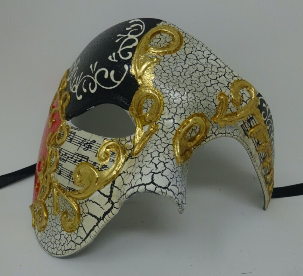 QUALITY RED BLACK & GOLD HALF FACE PHANTOM  OPERA MUSICAL NOTES MASQUERADE MASK