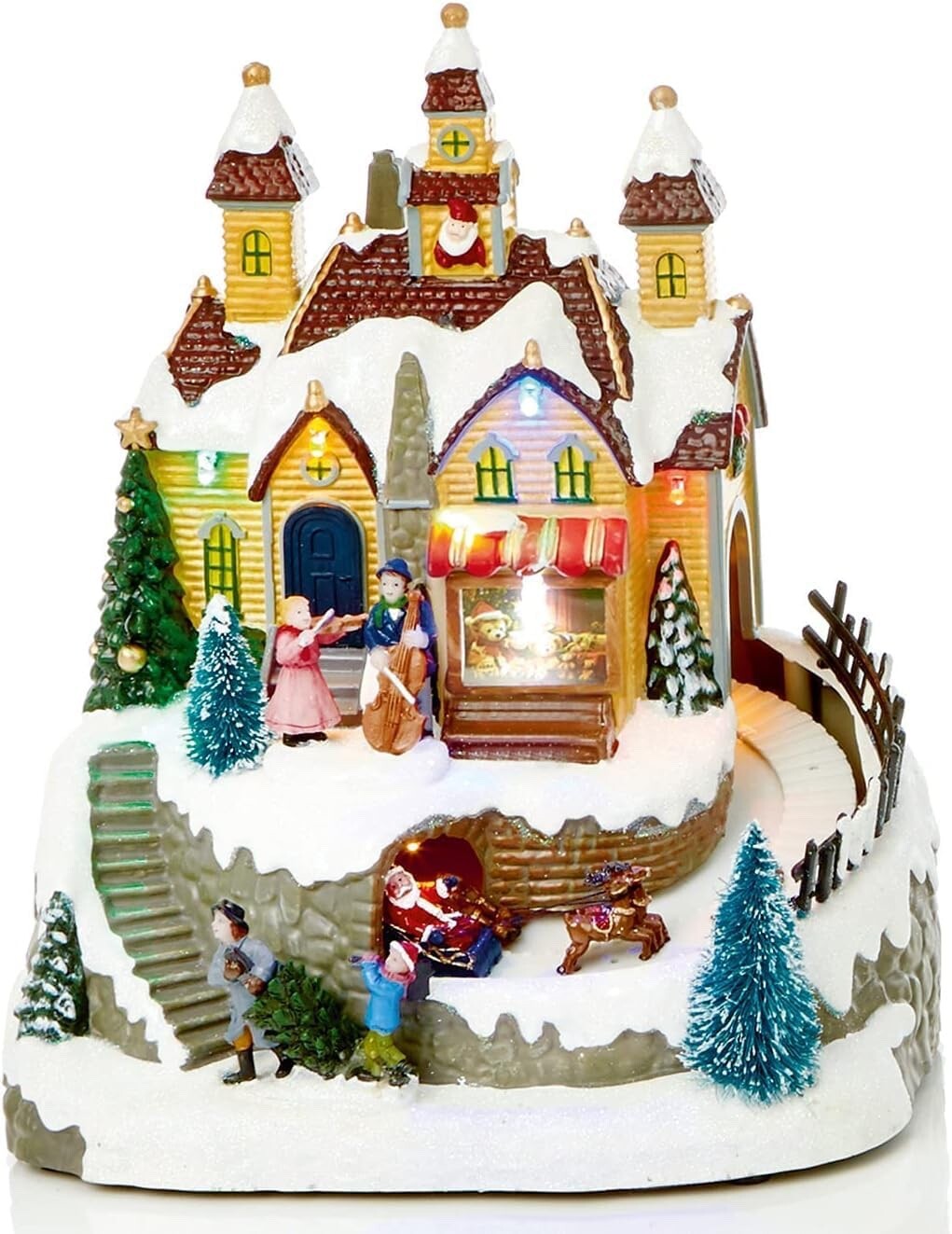 Choice of 3 Musical LED Light Up Animated Village Christmas Carousel 23cm Tall