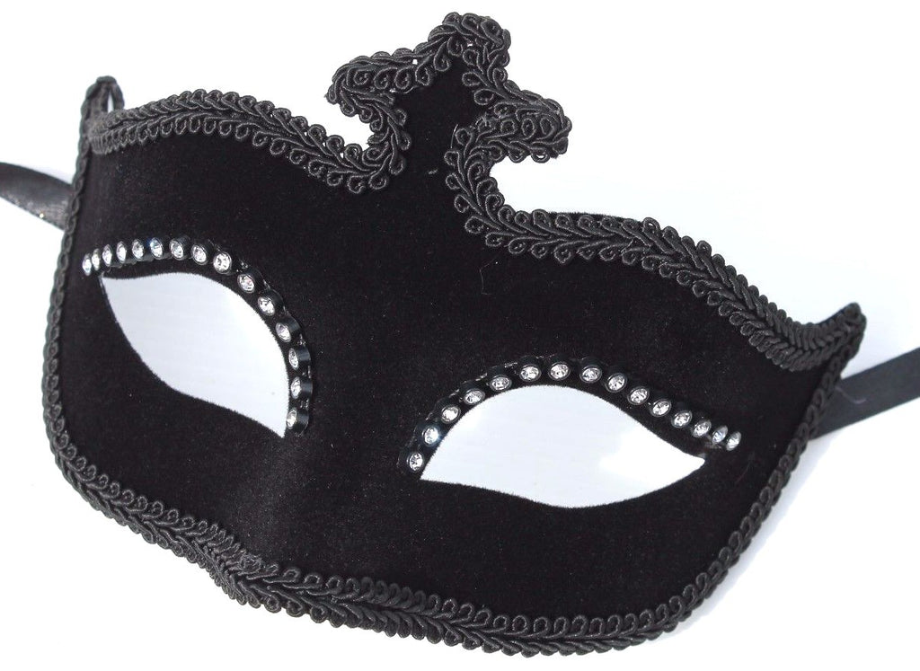 Ladies Black Velour Jewelled Venetian Masquerade Party Carnival Eye Ball Mask