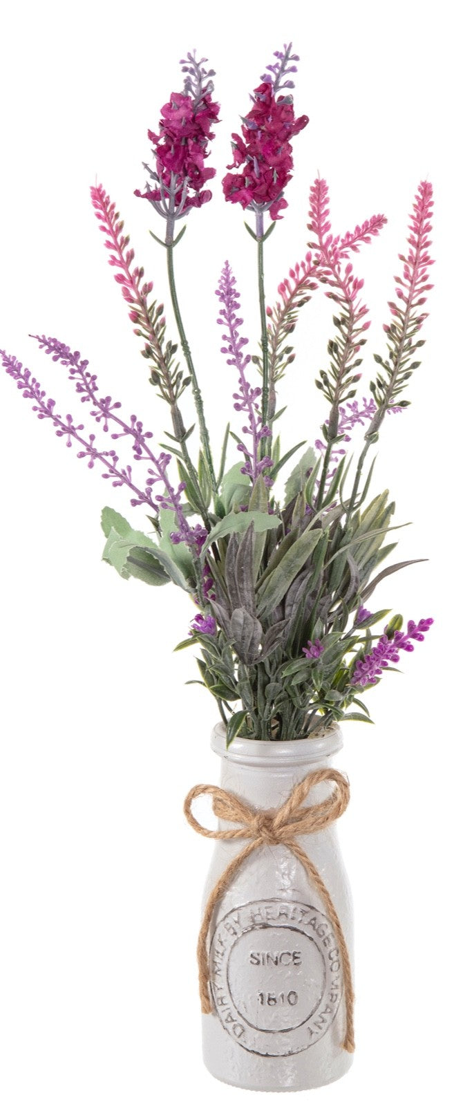 Choice 3 Colours Artificial Lavender Bunches in a Ceramic Milk Bottle 38cm Tall