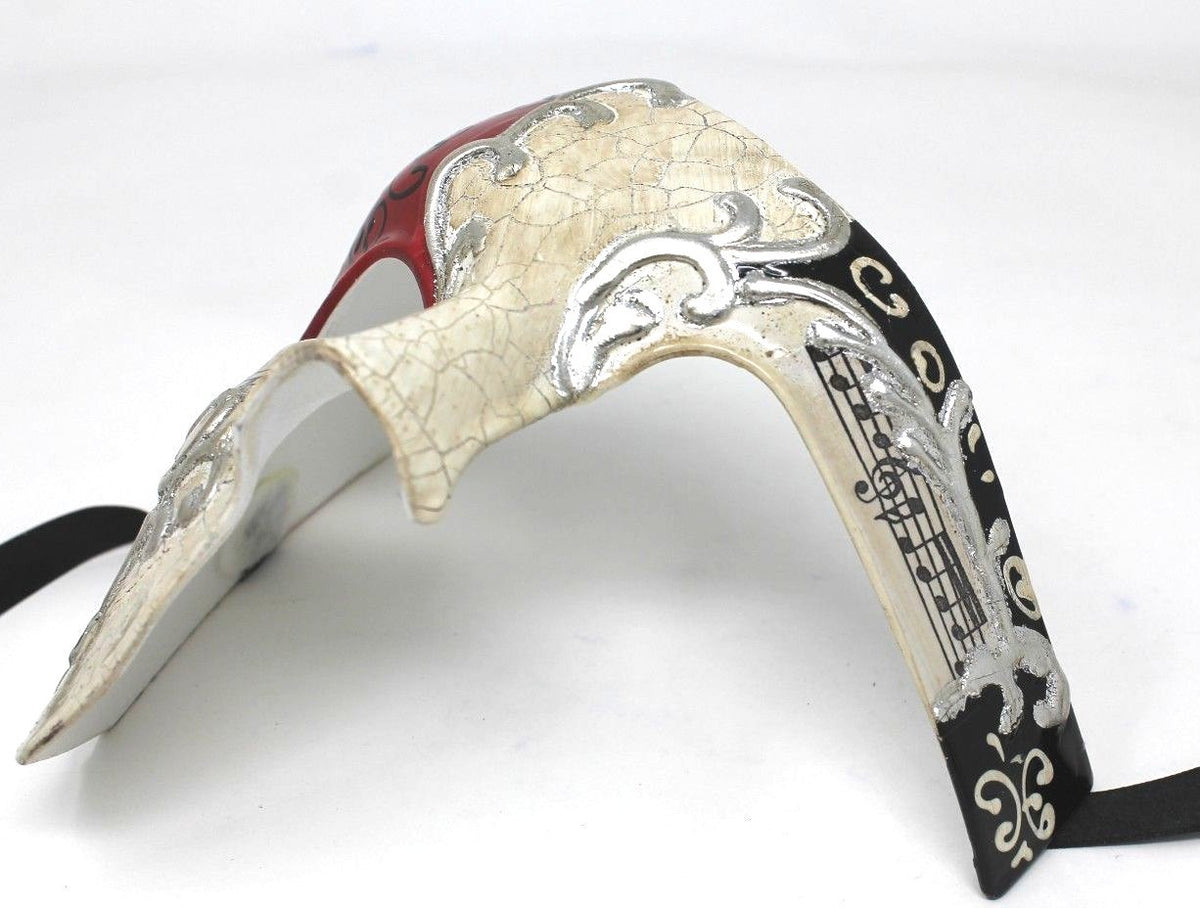 QUALITY RED & SILVER HALF FACE PHANTOM MUSICAL NOTES MASQUERADE MASK