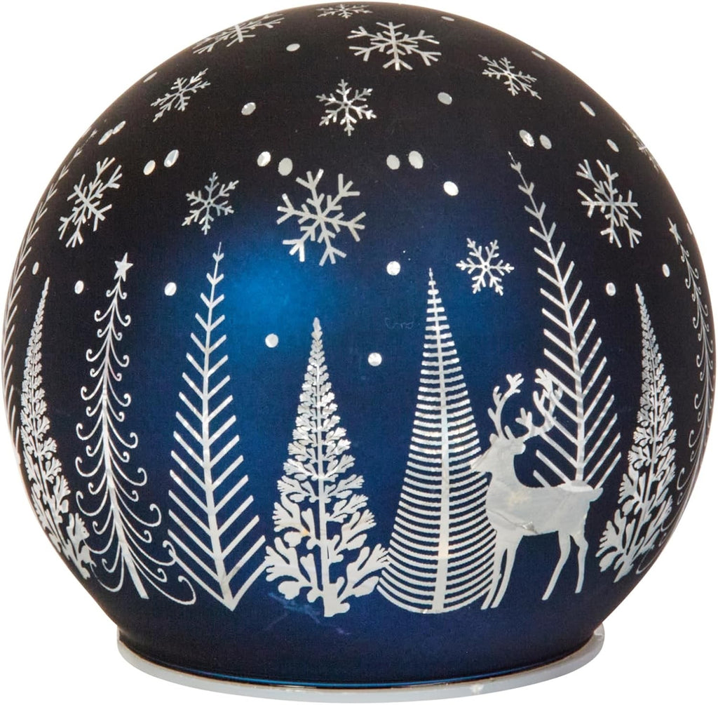 LED Light Up Christmas Winter Forest & Reindeer Decoration Sapphire Blue Glass