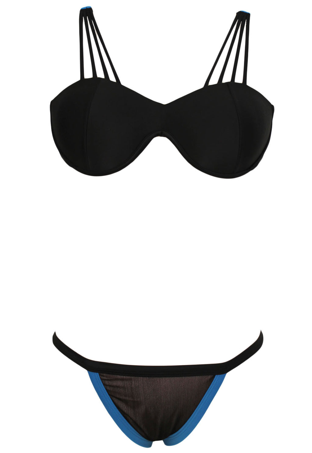 Stylish Padded Push Up Black & Blue Stylish Strappy Bikini Swimsuit Size 8-10