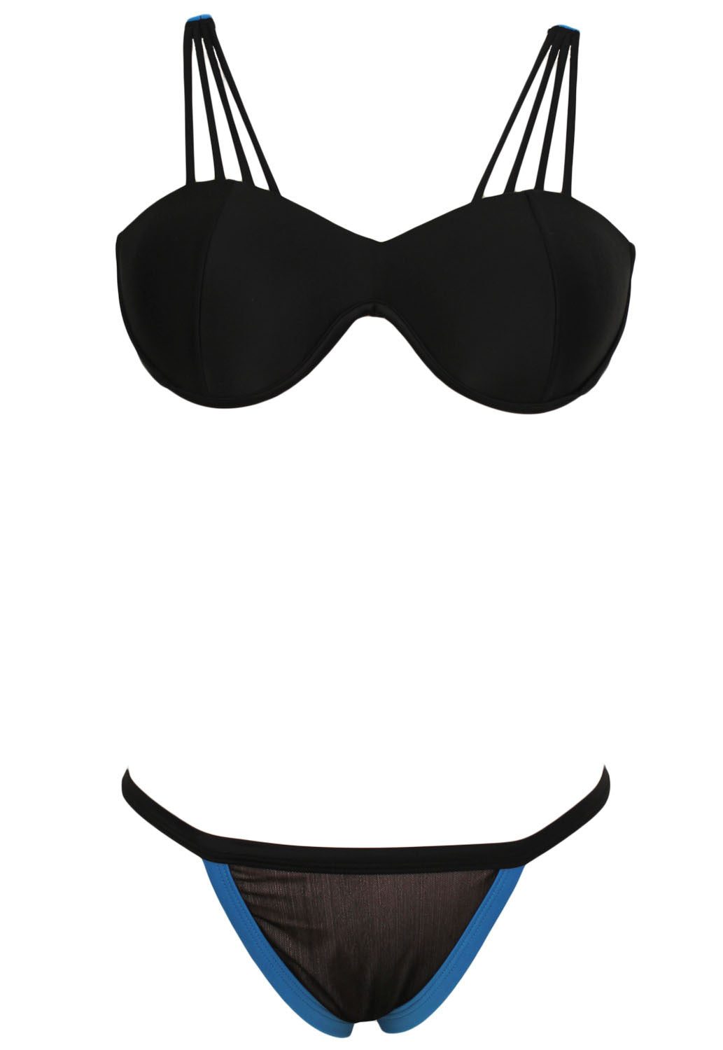 Stylish Padded Push Up Black & Blue Stylish Strappy Bikini Swimsuit Size 8-10
