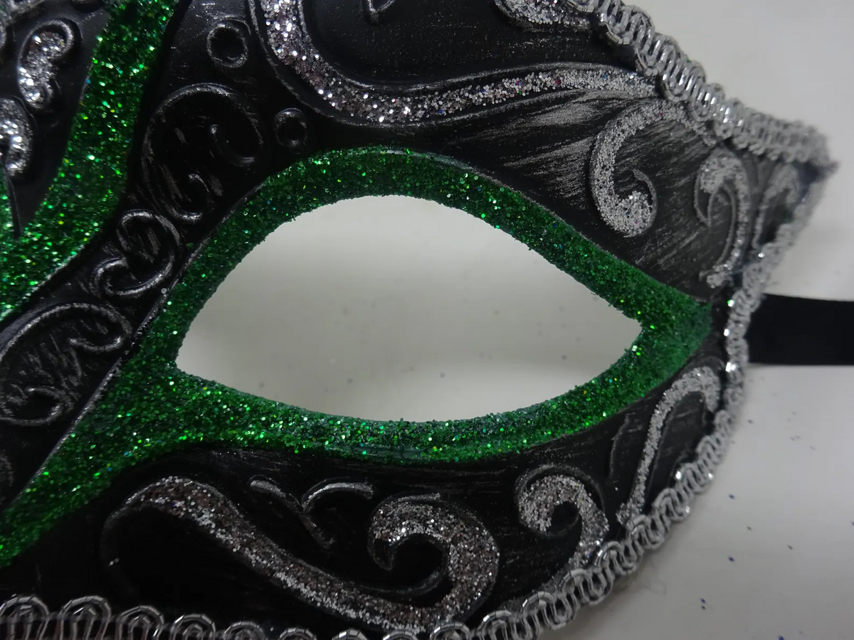 BLACK GREEN & SILVER BRAID VENETIAN MASQUERADE PARTY CARNIVAL BALL PROM EYE MASK