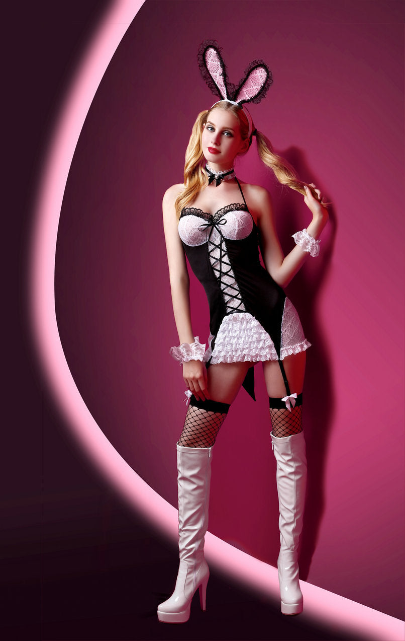 Ladies Bunny Maid Costume Size 10-12 Dress Ears Stockings Choker Thong & Cuffs