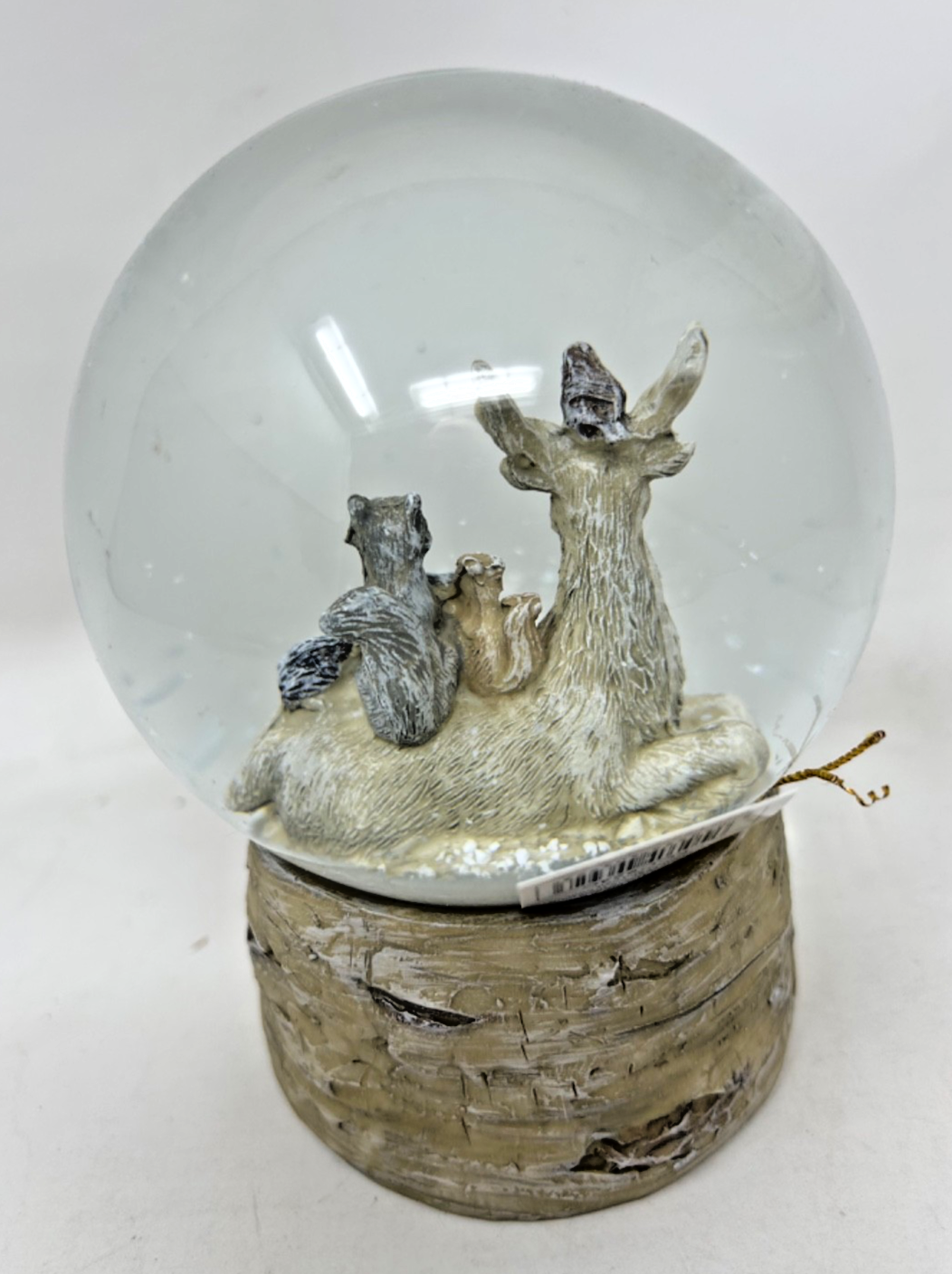 Festive Stag Woodland Animals Snow Globe Bark Effect Base 13cm Forest Friends