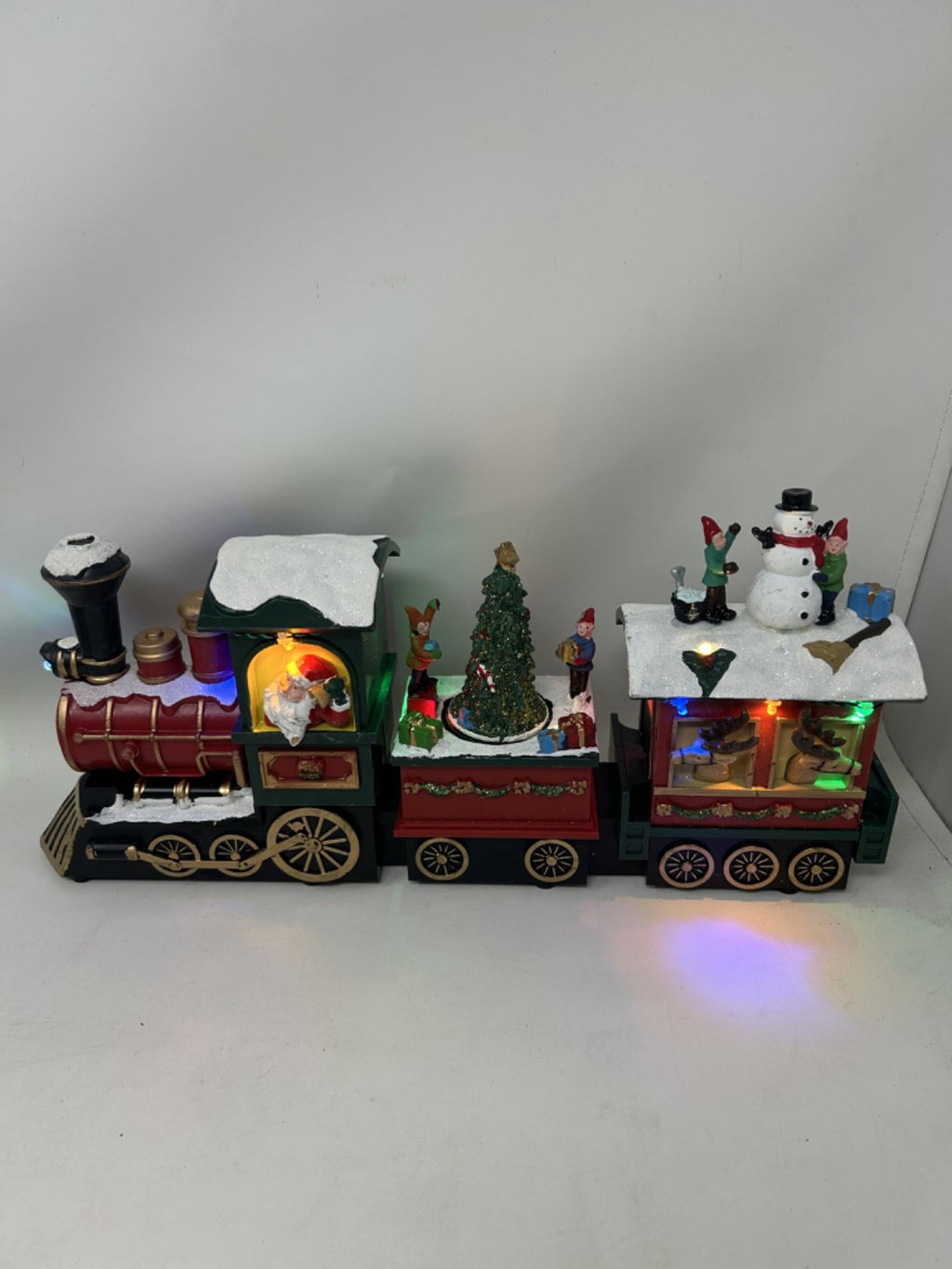 Santa Claus Train Locomotive LED Light Up Revolving Tree Decoration 38cm Long