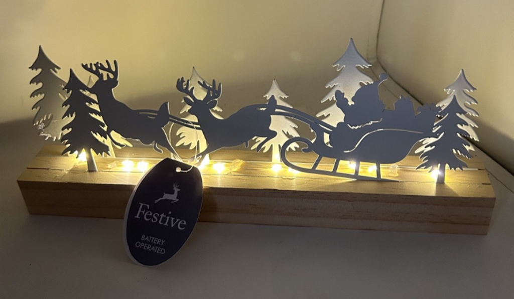 Wood & Metal LED Light Up Table Top Decoration Santa Sleigh Reindeer Forest 30cm