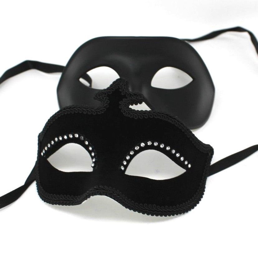 HIS N HERS PAIR COUPLES BLACK JEWELLED VENETIAN MASQUERADE PARTY EYE MASKS