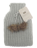 Choice of 2 Colours Snuggly Hot Water Bottle & Knitted Cover PomPoms 30cm Long