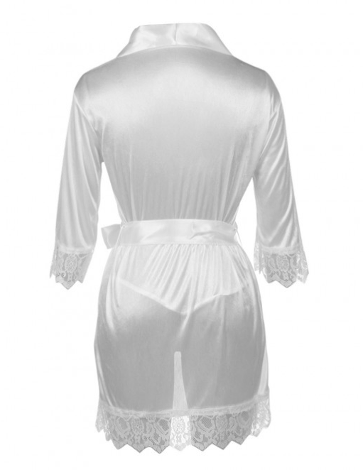 Ladies White Lace Edge Kimono Babydoll Negligee Robe Belt & G-String Size 10-12