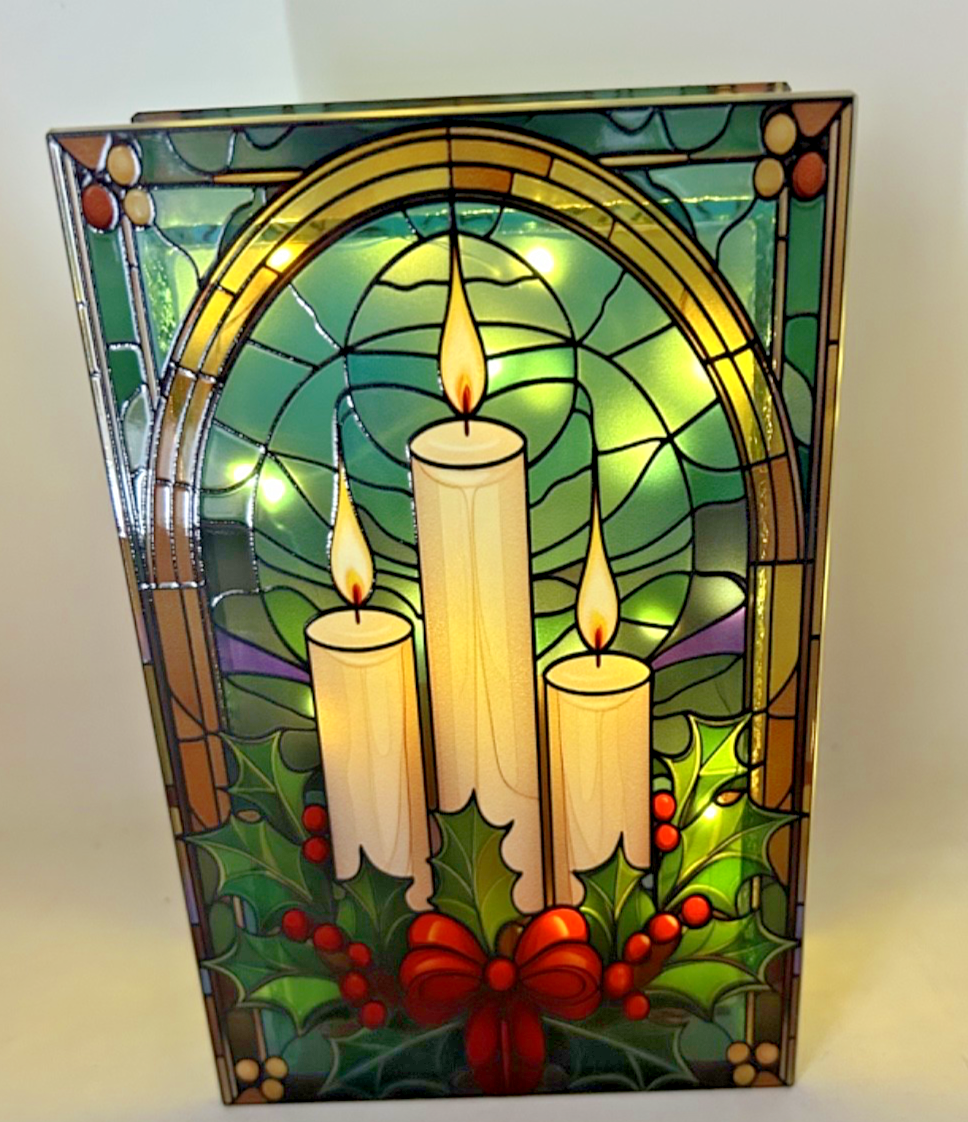 Stained Glass Warm White LED Lights Christmas CandlesDecoration 21cm Double Side