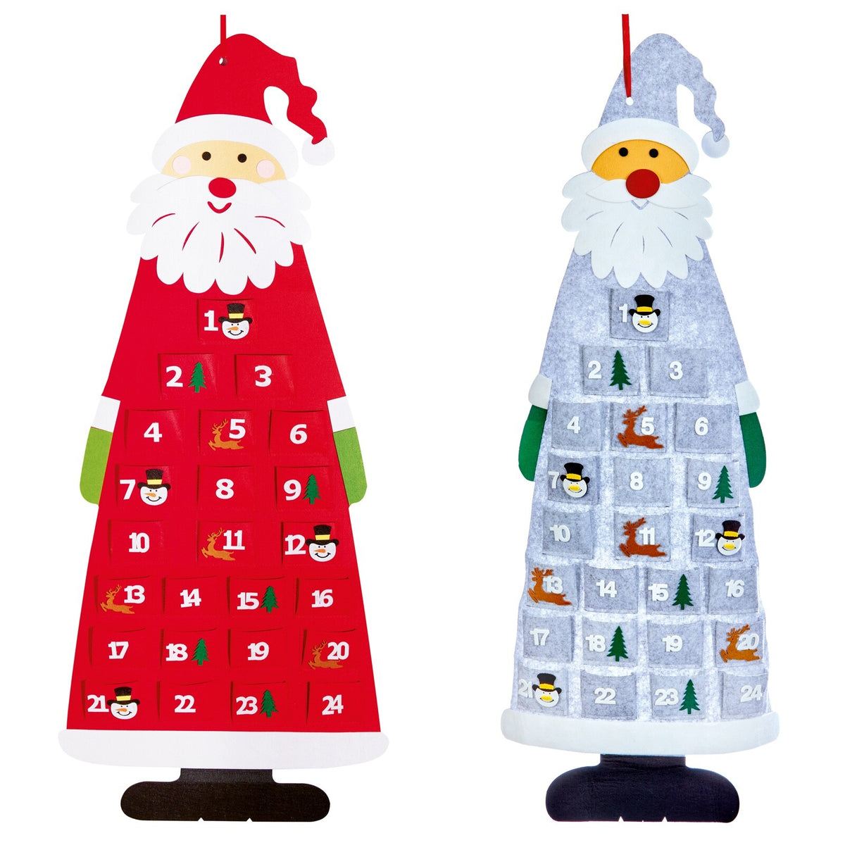 Choice 2 Designs Red or Grey Felt 115cm Tall Advent Calendar with Large Pockets