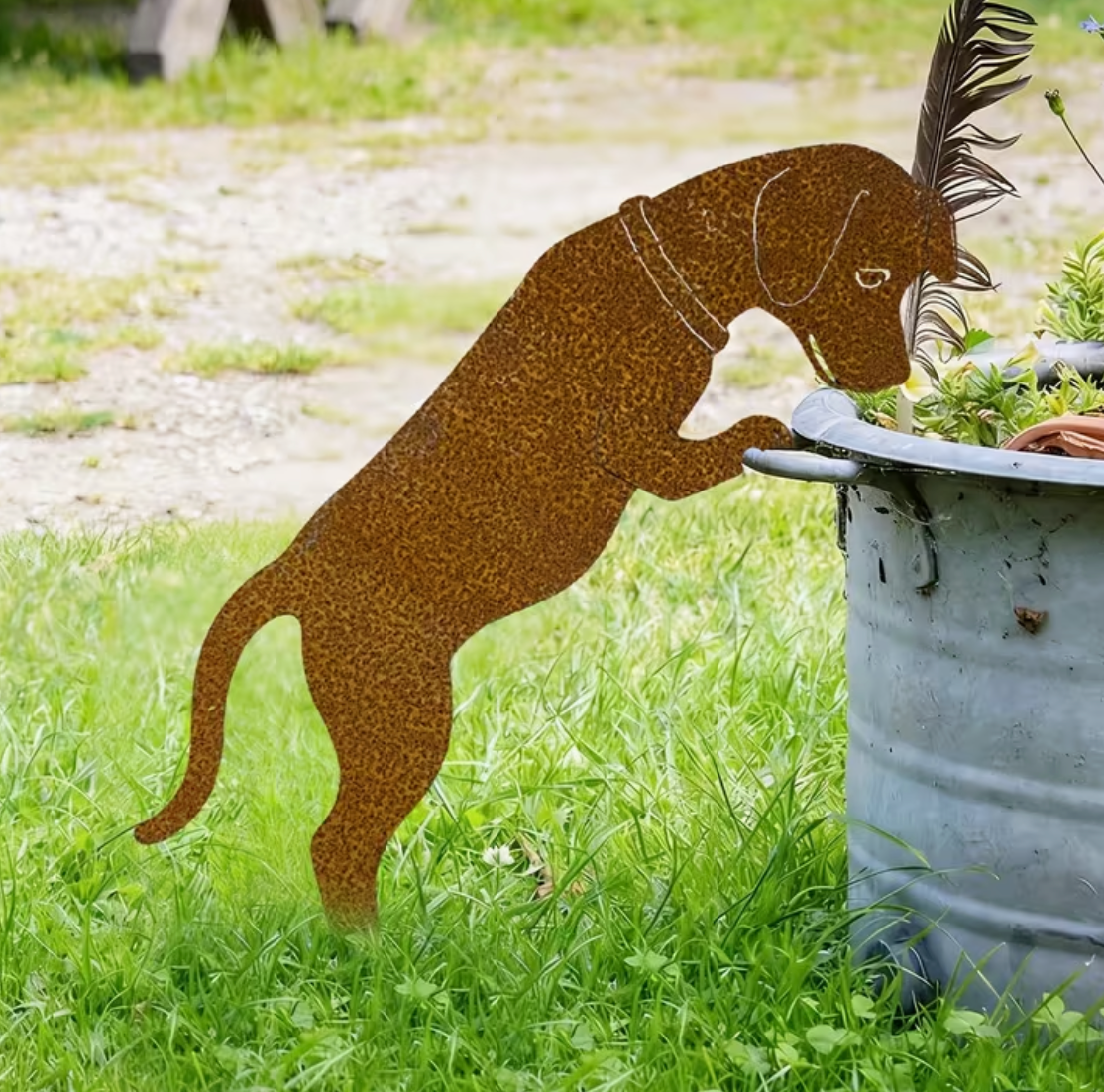 Core-Ten Rusty Dog Puppy Garden Ornament Silhouette Approx 31.2cm 12" Long