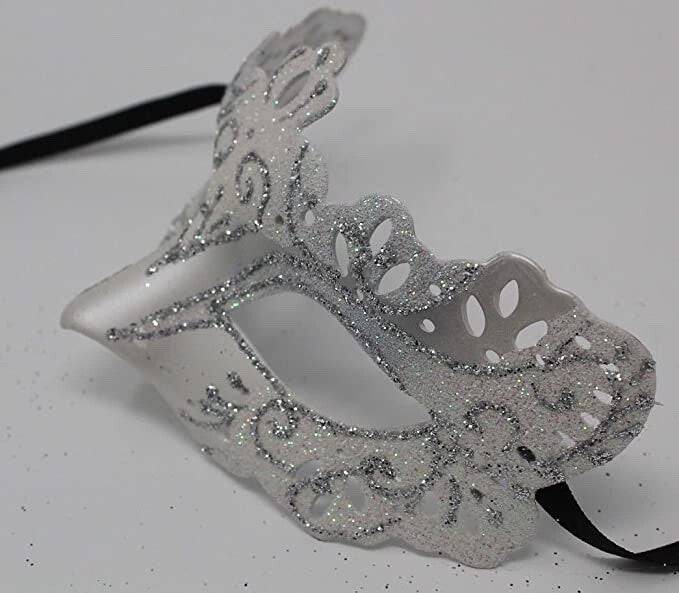 QUALITY RIALTO WHITE SILVER MALE/FEMALE VENETIAN MASQUERADE PARTY BALL EYE MASK