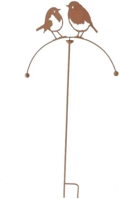 Core-Ten Rusty Metal Two Robins Balancer Long Stake Garden Ornament 1 metre High