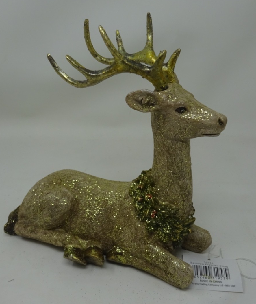 Large Gold Glitter Coloured Sparkling Stag Figurine Ornament 21cm Long & Tall