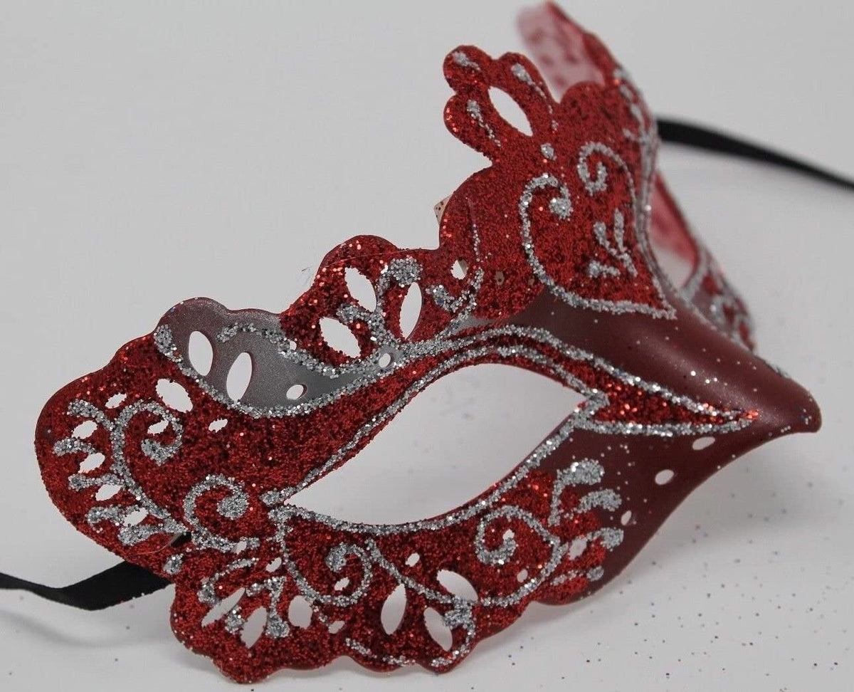 QUALITY RIALTO RED & SILVER MALE/FEMALE VENETIAN MASQUERADE PARTY BALL EYE MASK