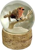 Christmas Festive Robin on a Snowy Branch Snow Globe 13cm Tall Bark Effect Base