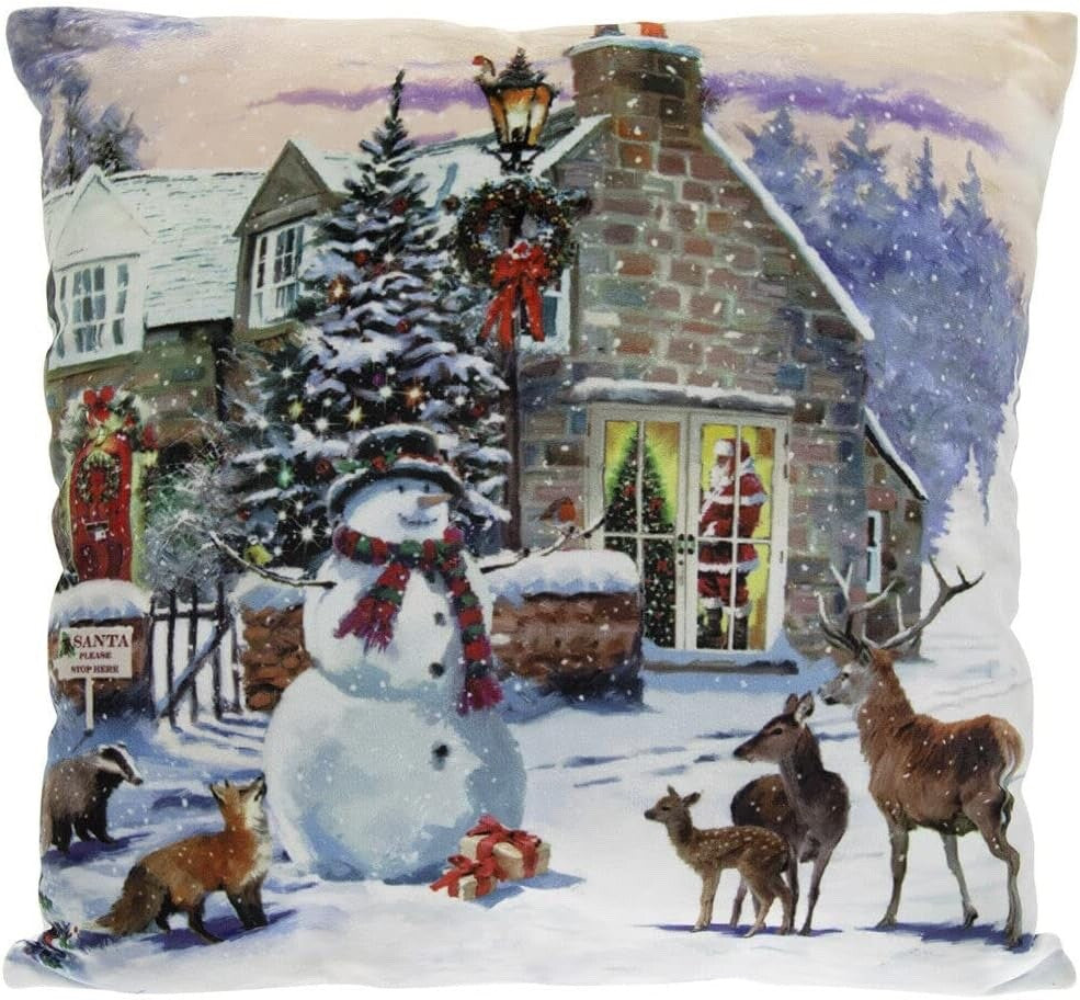Magic of Christmas Winter Festive Scene LED Light Up Cushion & Insert 40 x 40cm