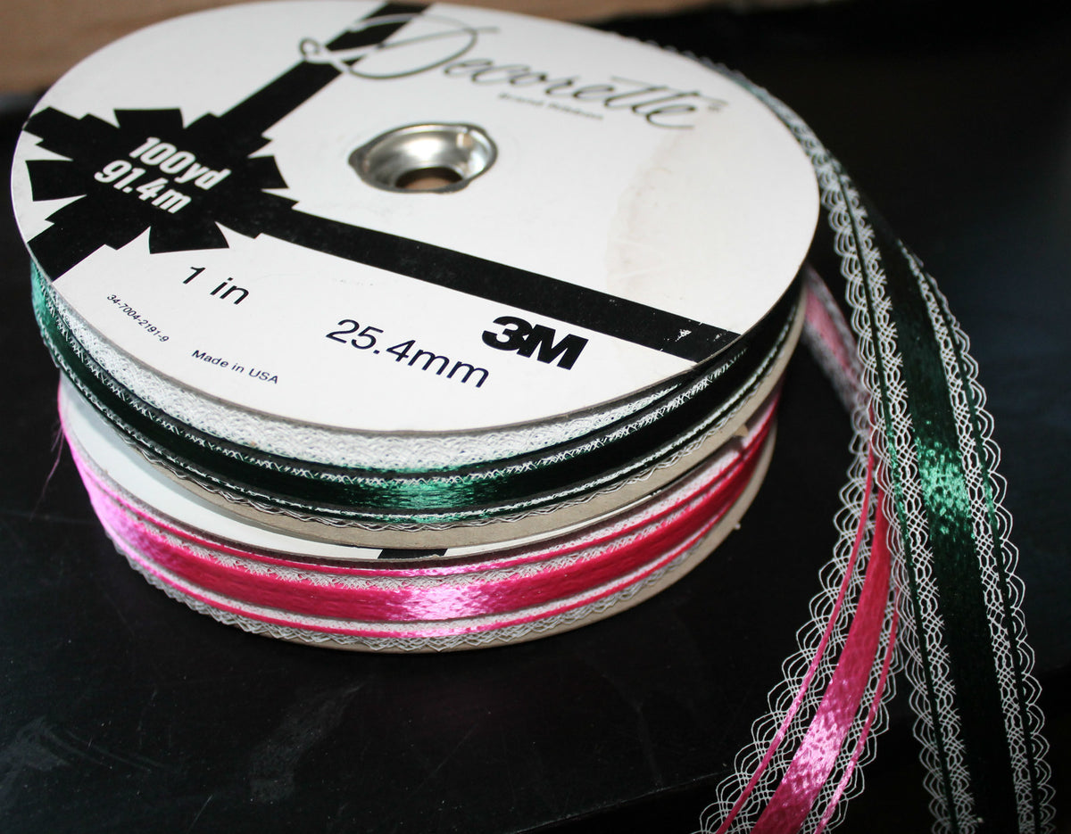 10 METRE WEDDING CRAFT FLOWER FLORISTRY LACE RIBBON 1 INCH (2.5cm) Green or Pink