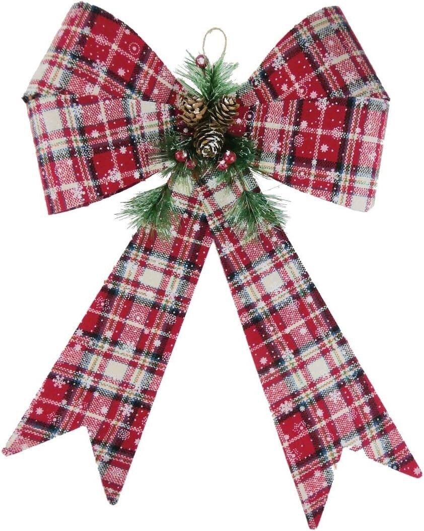 Choice of 2 Colours Christmas Tree Decoration Stiffened Tartan Bow 31cm x 24cm