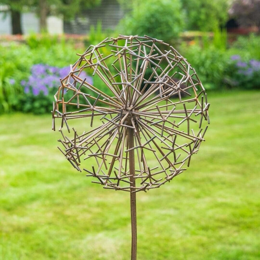 Core-Ten Rusty Metal Dandelion Flower Head on Long Stake Garden Ornament 122cm
