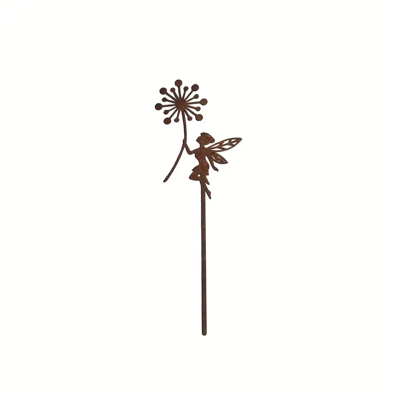 Rusty Patina Core-ten Metal Fairy with Flowerhead 30cm Tall Garden Decoration