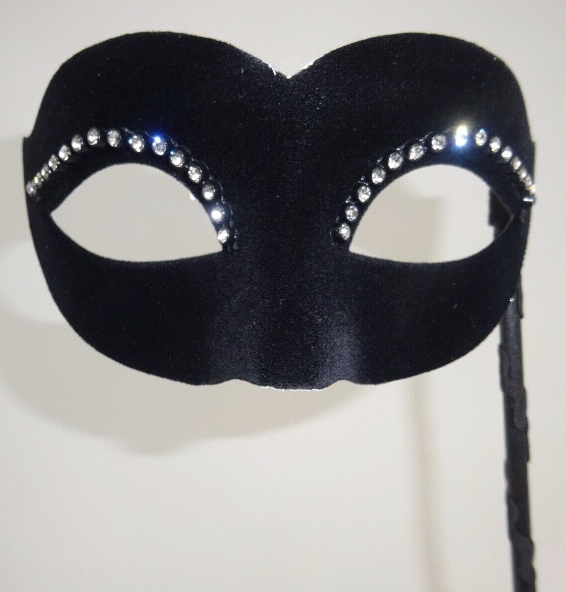 Hand Held Black Velour Jewelled Venetian Masquerade Party Carnival Eye Ball Mask