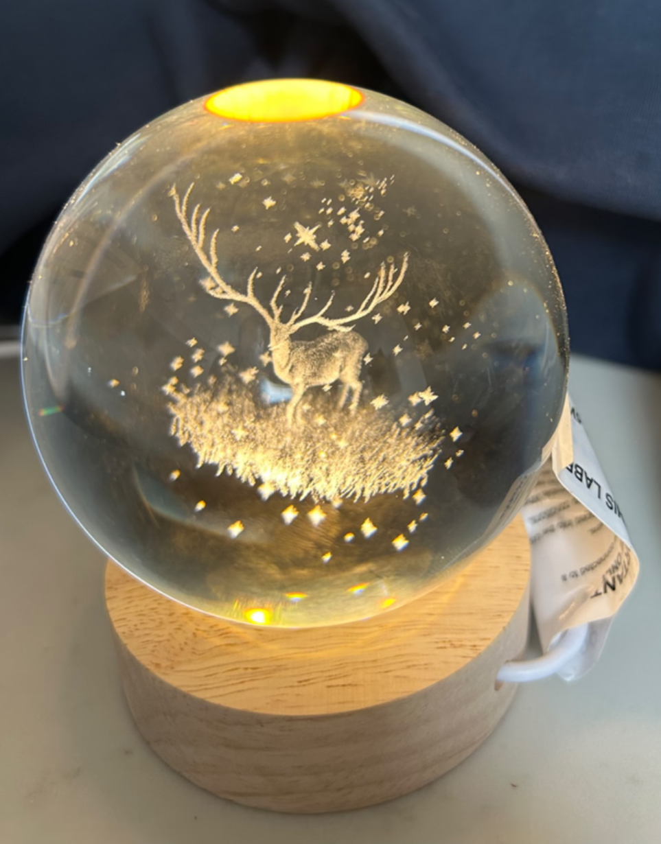 3D Etched Globe Christmas Tree or Reindeer Warm White LED 10cm High