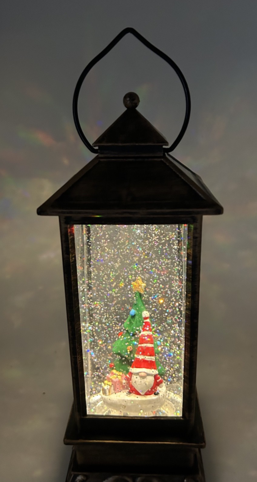 Christmas Metal LED Water Spinner Glitter Snow Globe Lantern Santa Gonk 29cm