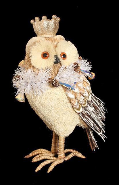 Large Christmas Festive Regal Owl Ornament Figurine 33cm Tall Wood Twigs & Sisal