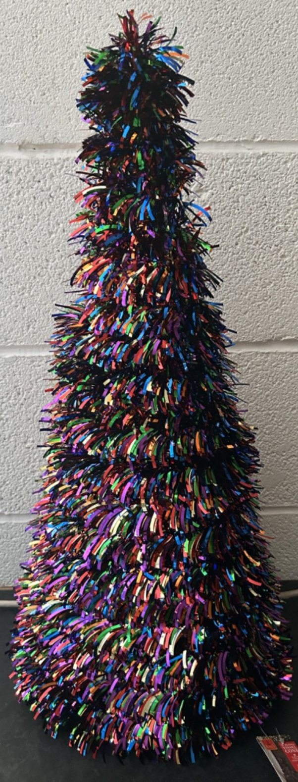 Christmas Festive 62cm Tall X-Bling Multicoloured Tinsel Cone Shaped Tree