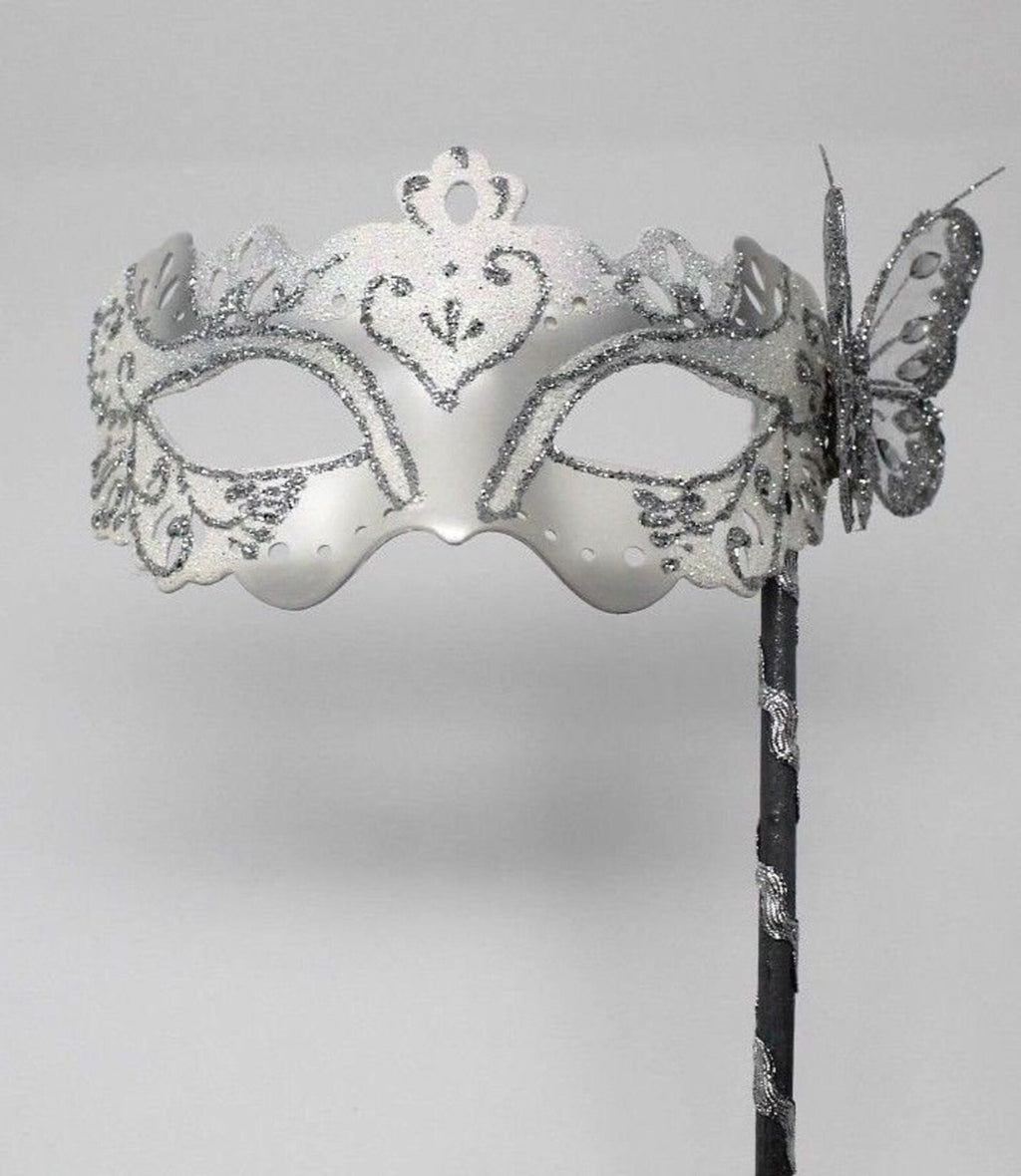 WHITE & SILVER VENETIAN MASQUERADE PARTY CARNIVAL BALL PROM MASK WITH BUTTERFLY