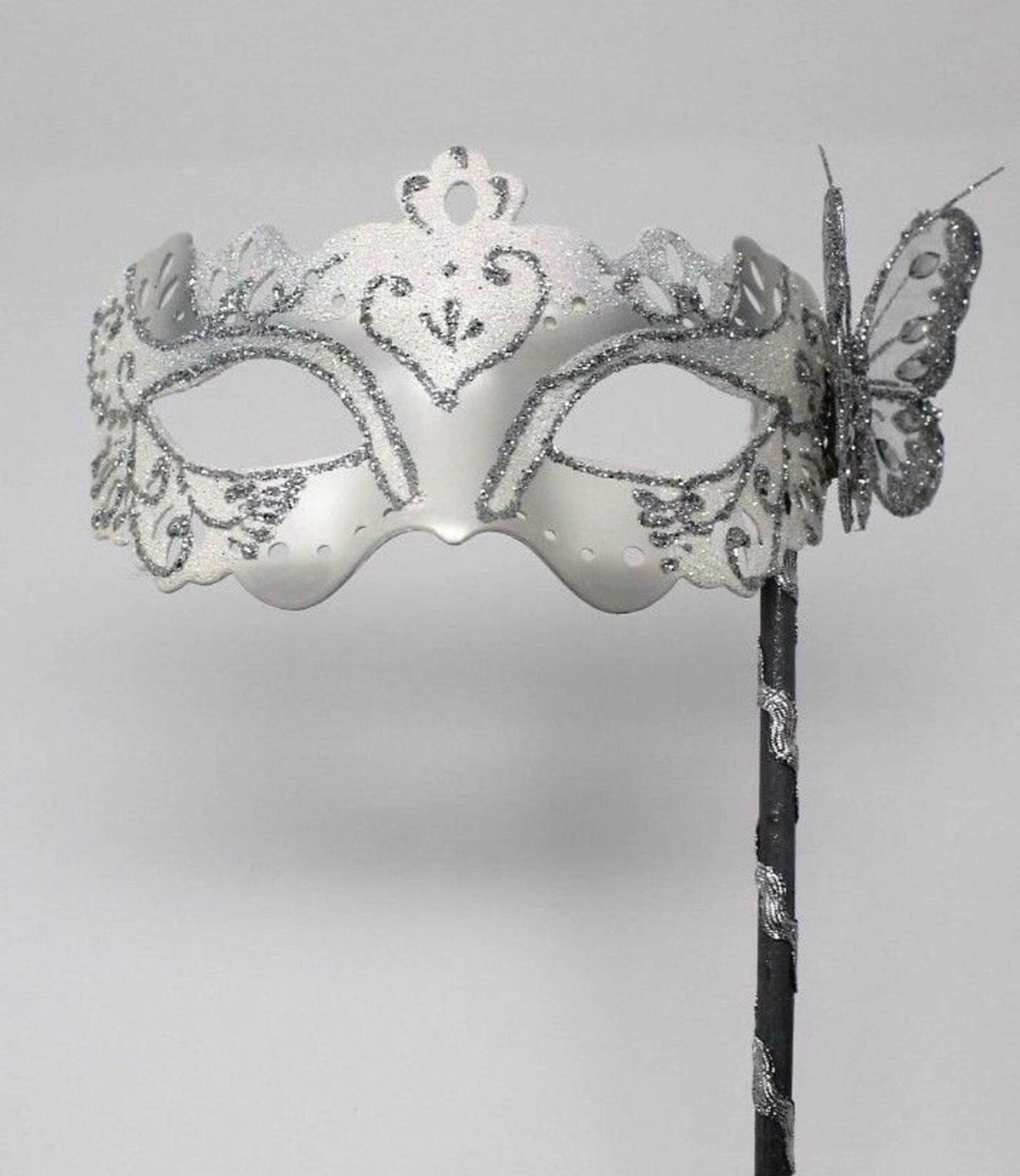 WHITE & SILVER VENETIAN MASQUERADE PARTY CARNIVAL BALL PROM MASK WITH BUTTERFLY